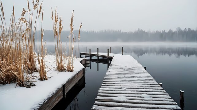 Fototapeta pier on the lake winter