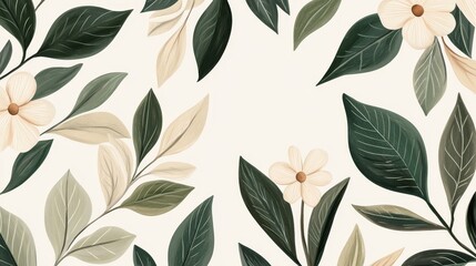 A hand-drawn botanical illustration with detailed leaves and flowers, set against a neutral background
