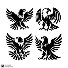 Obraz premium set of eagle graphic design vector clip art black and white silhouette templates