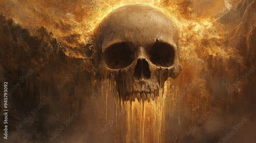 Canvas Prints Golden Skull Dripping in Molten Gold