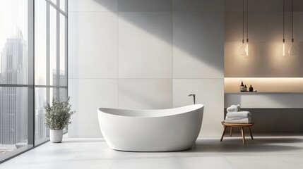 A minimalist bathroom with a statement tile wall, adding a touch of personality to the space,