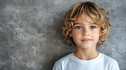 Naklejka premium Portrait of a Young Boy with Curly Hair and Bright Eyes