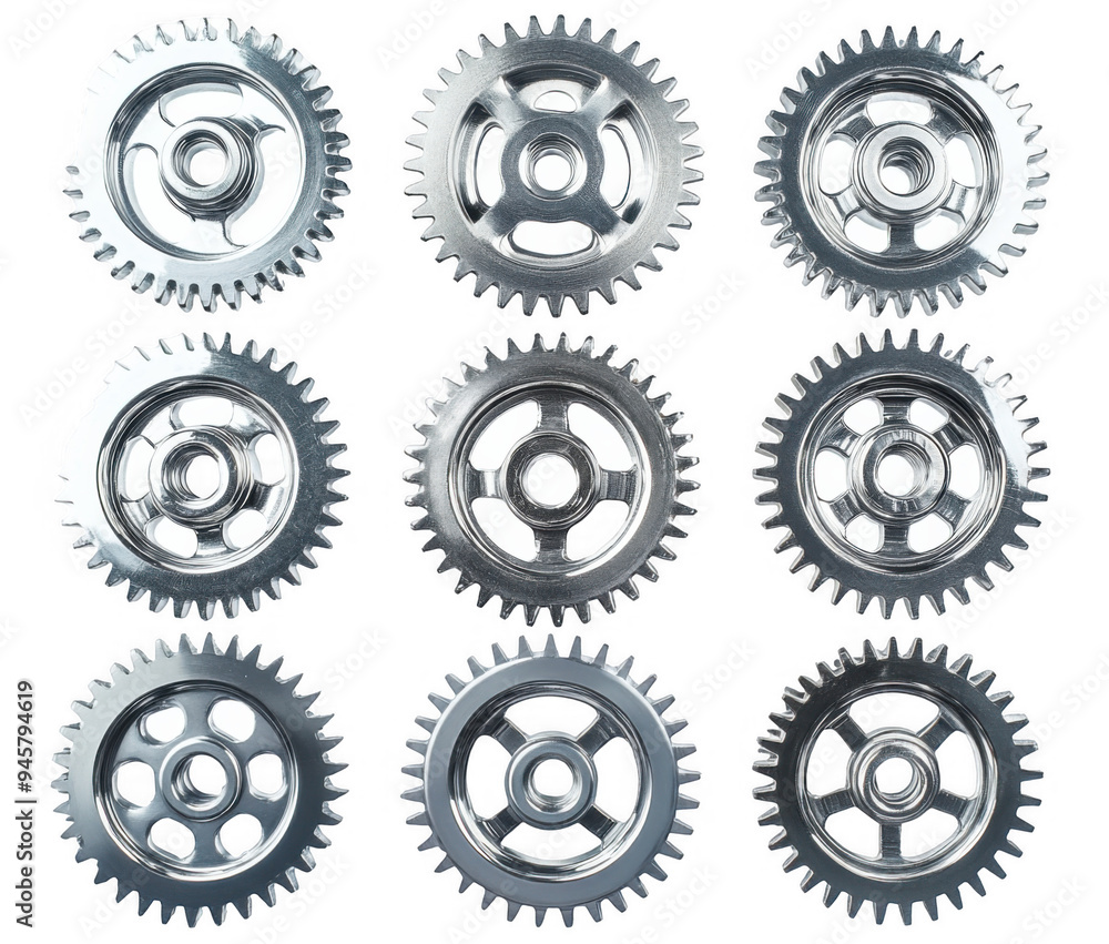 Wall mural shiny silver gears