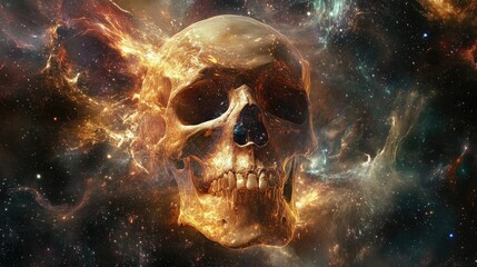 A Golden Skull Emerges from a Cosmic Nebula