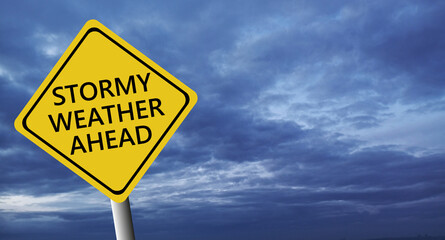 Stormy Weather Ahead SignBoard, Hurricane indication. Graphic banner of hurricane warning. Icon, sign, symbol, indication of the hurricane, vortex,