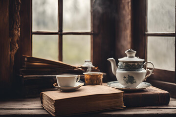 Rustic and cozy wooden corner where you can have a hot drink and read