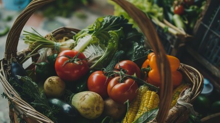 A basket brimming with farm-fresh vegetables, showcasing the vibrant colors and freshness of the harvest.