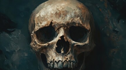 A Human Skull Painted With Abstract Strokes