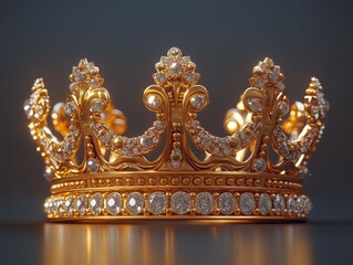 Golden, shining, stylish king crown on a dark and elegant background