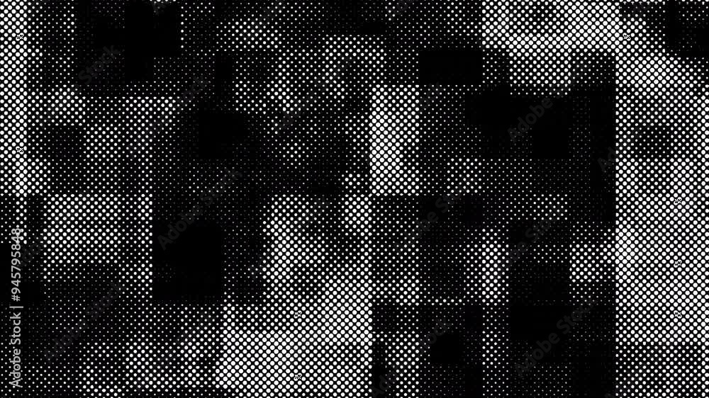 Poster abstract block black and white gradient halftone dotted background with a pop cartoon comic motion p