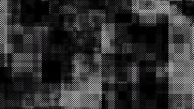 Abstract block black and white gradient halftone dotted background with a pop cartoon comic motion pattern. Seamless loop in retro monochrome vintage style in 4k. Fit for tint, alpha, or overlay layer