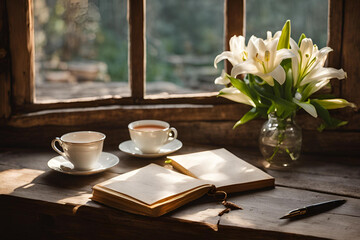 Tea time reading a book