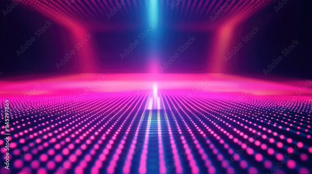 Poster a neon grid with a pulsating rhythm, creating a dynamic image