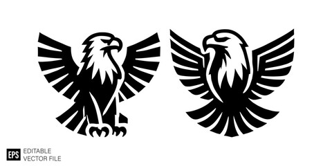 set of eagle graphic design vector clip art black and white silhouette templates