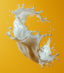 Dynamic Milk Splash in Motion Against a Vibrant Yellow Background