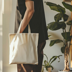 Person with Canvas Tote Bag in Stylish Interior