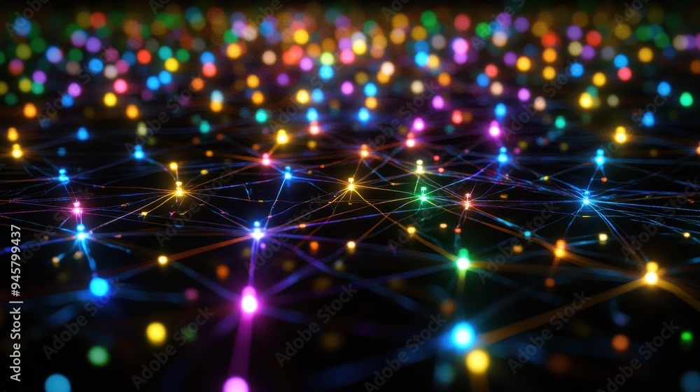 Poster abstract network connection with colorful lights and lines.
