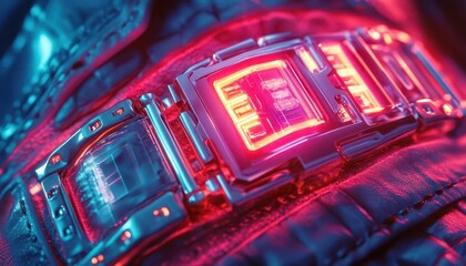 Obraz premium Belt with digital buckle display, cool tones, high detail, futuristic style, digital art