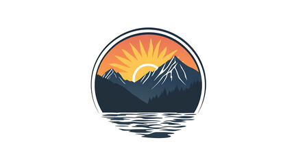 Mountain lake and sunset logo design.
