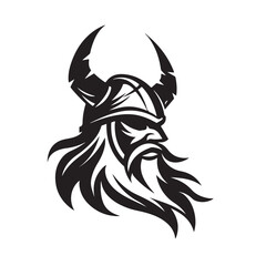 Viking Head Logo: Monochrome Vector Art for Strong Identity isolated on white background.