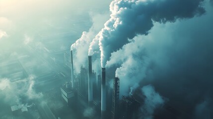 Futuristic Cityscape with Smokestacks Emitting Greenhouse Gases for Industrial Initiatives