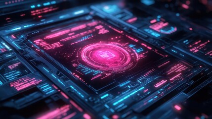 Obraz premium Clipboard with holographic display, cool tones, high detail, futuristic style, digital painting