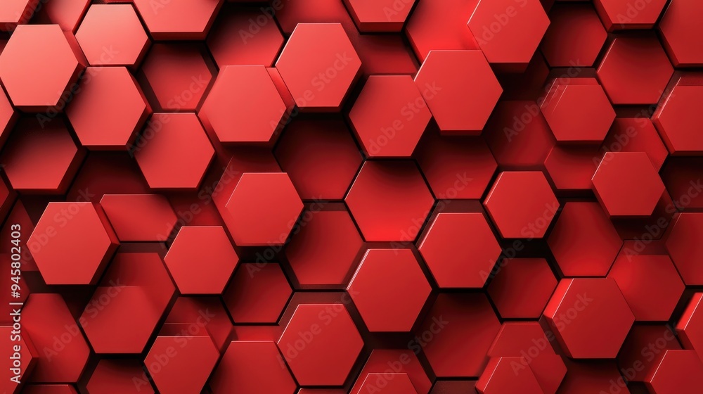 Poster a background filled with red hexagons, arranged in a repeating pattern,
