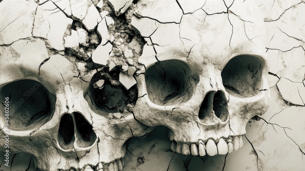 Canvas Prints Two Partially Visible Skulls With Cracked Surfaces