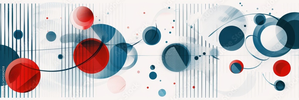 Poster a modern abstract illustration featuring a dynamic composition of overlapping circles and stripes in