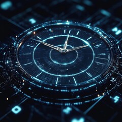 Futuristic Digital Clock Interface With Glowing Blue Lines.