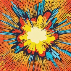 A burst of intense, colorful comic-style explosions with exaggerated action lines and halftone dots, dynamic and playful, pop art, illustration.