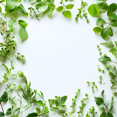 Obraz premium Fresh natural greenery encircling a blank center in the image
