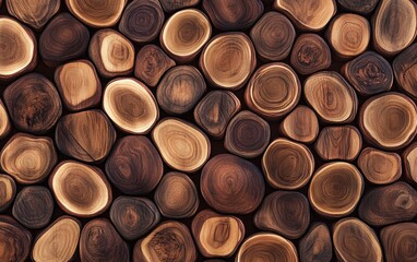 Wood Texture, Wooden Rings, Rustic Background, Natural Wood, Seamless Pattern, Closeup of Wood, Brown Wooden Circles