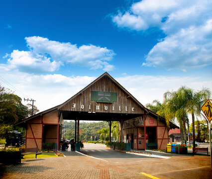 entrance porch of the city of joinville tourist attractions on a sunny day