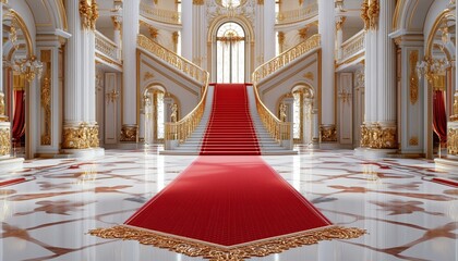 Interior of Royal Palace with Elegant Red Carpet Luxurious Decor