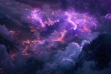 Fototapeta premium Purple Lightning Over the City