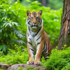 Obraz premium A Lone Tiger in a Lush Green Forest