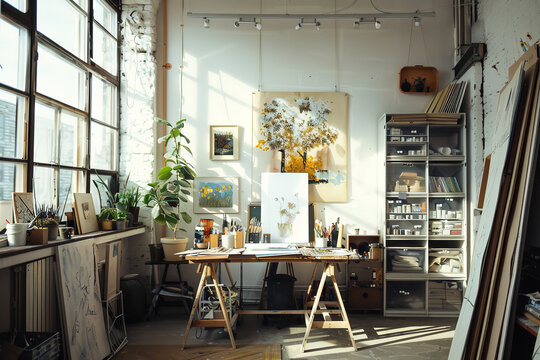 Visionary Artist Sketching in a Sunlit Studio   - Powered by Adobe