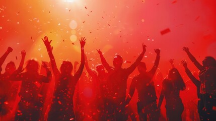 Crowd silhouettes of revelry in dance halls under dream lights