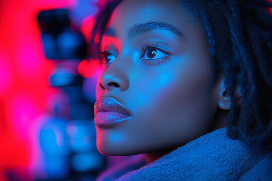 A gender-fluid influencer creating a vlog on modern masculinity and inclusive beauty. Generative AI