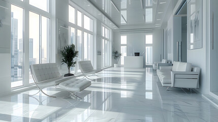 White open space luxury office waiting room interior