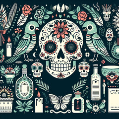 day of the dead artwork, day of the dead design elements, invitation template