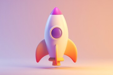 Cute 3D cartoon rocket on isolated background