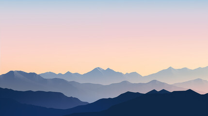 Serene Gradient Mountain Range at Sunrise Silhouetted Peaks with Soft Pastel Sky