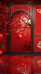 Red traditional fireworks indoor scene background