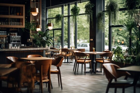 Interior of a modern empty cafe