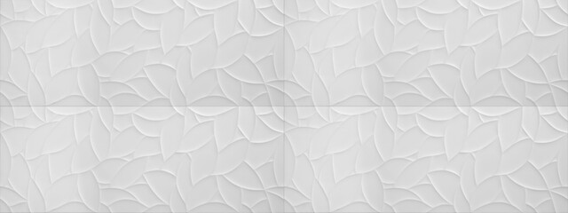 White geometric leaves 3d tiles texture Background banner panorama, seamless pattern