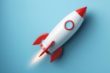 Cute 3D cartoon rocket on isolated background