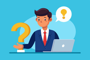 Ask questions for help or solution, confusion, doubt or query for answer and information, business discussion to solve problem concept, business people employee ask questions with question mark signs

