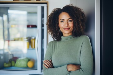 Portrait of a middle aged African American fit woman in healthy kitchen